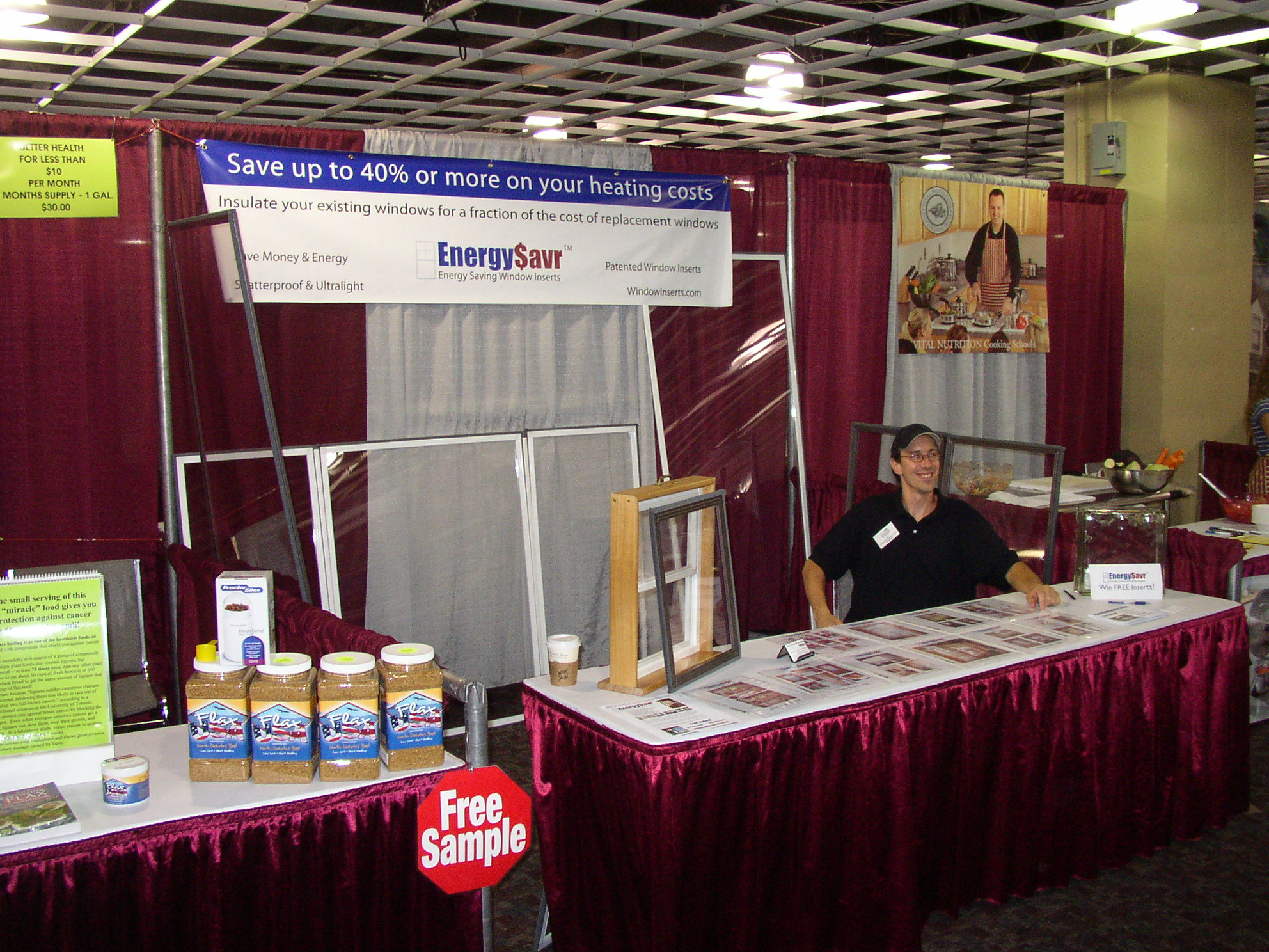 Eric Swanson demonstrating EnergySavr Window Inserts at a Minneapolis home show in 2006